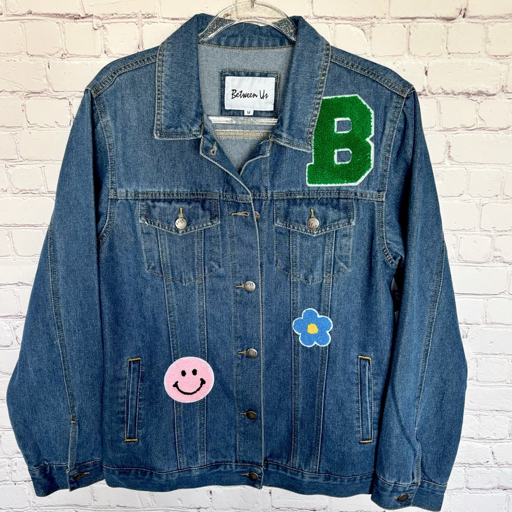 BETWEEN US Oversized Long Sleeve Varsity Denim Jacket--NWT--M